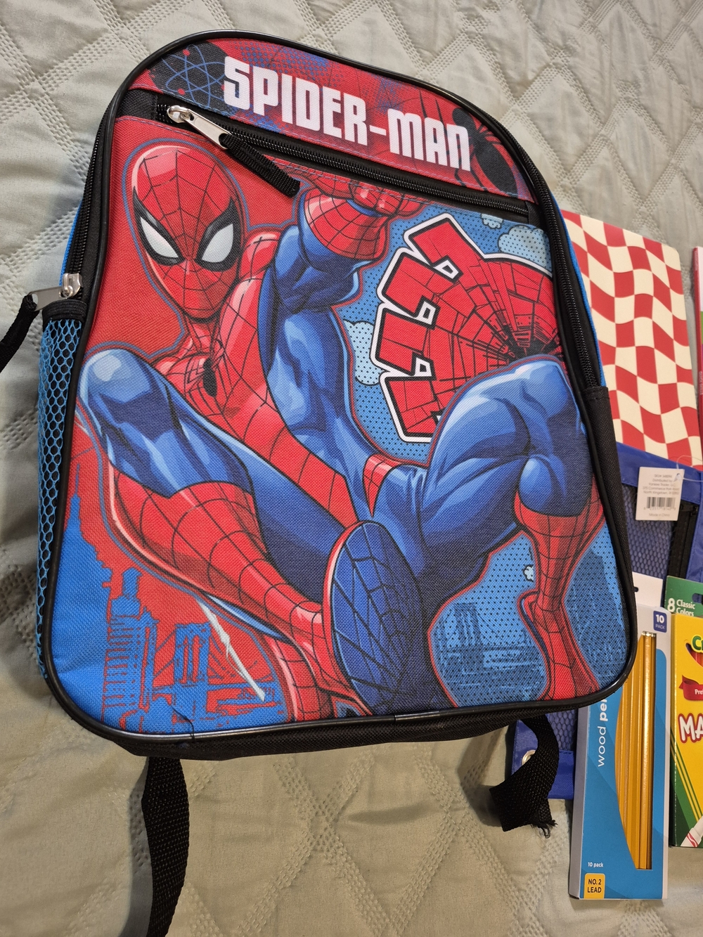 Spiderman Kids Backpack Red Blue Black with School Supplies - Picture 4 of 4